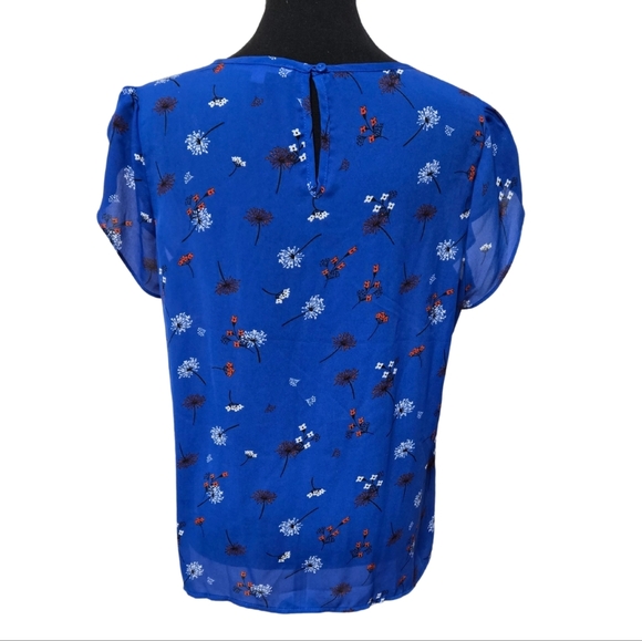 Fun 2 Fun Short Sleeve Blouse Shirt Blue Size Large - Picture 3 of 7